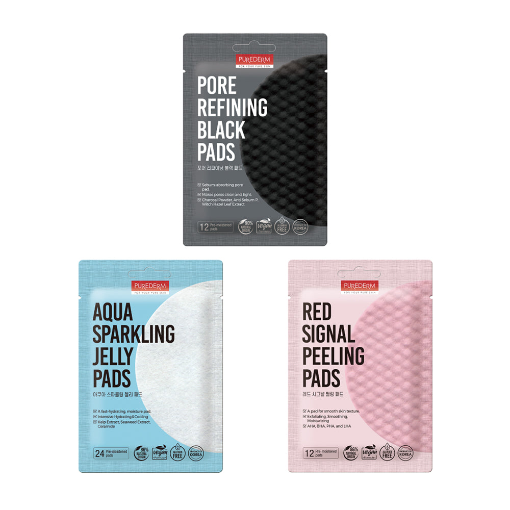 Purederm Pads 12s / 24s ( Red Signal Peeling / Pore Refining Black / Aqua Sparkling Jelly )