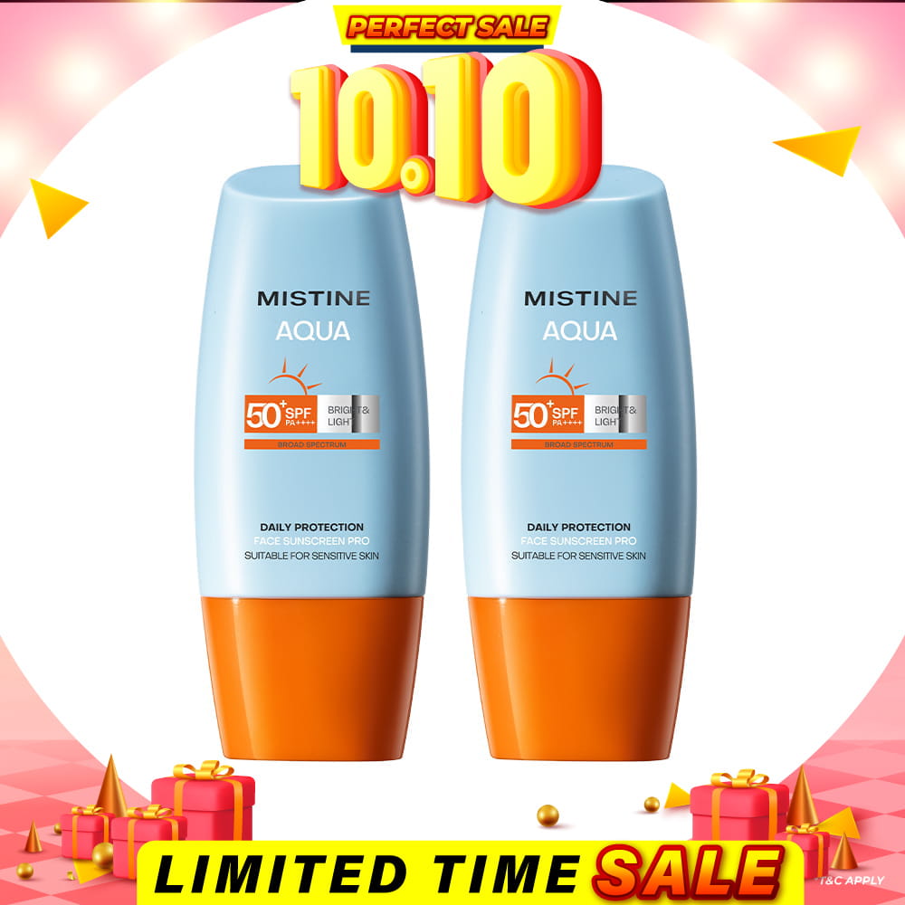 【Bundle of 2】Mistine Aqua Base Daily Protection Bright & Light Face Sunscreen Pro SPF50+ Pa++++ 40ml
