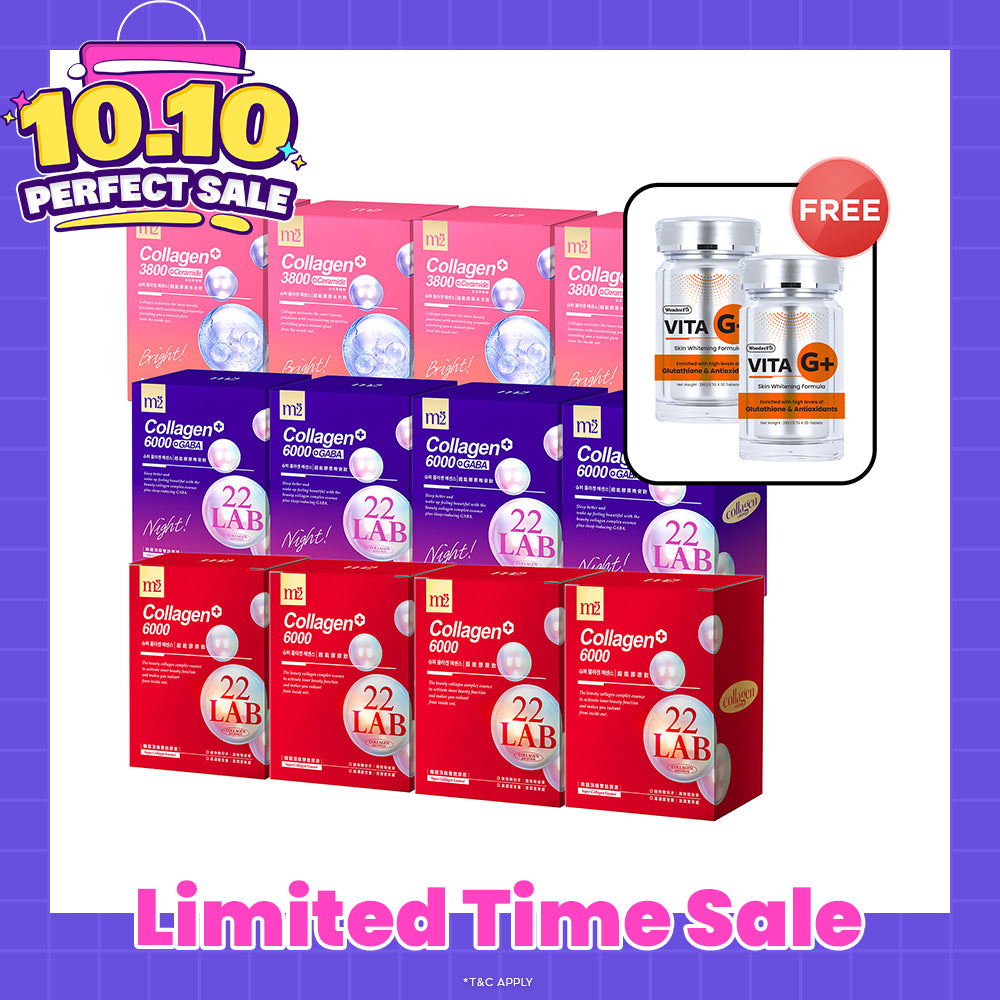 M2 22Lab Super Collagen Drink (6000mg 8s / Night + Gaba 8s / 3800+Ceramide 8s / 3800+Pearl Nest 8s) x 12 Boxes + FREE Wonderfit Vita G+ 30s x 2