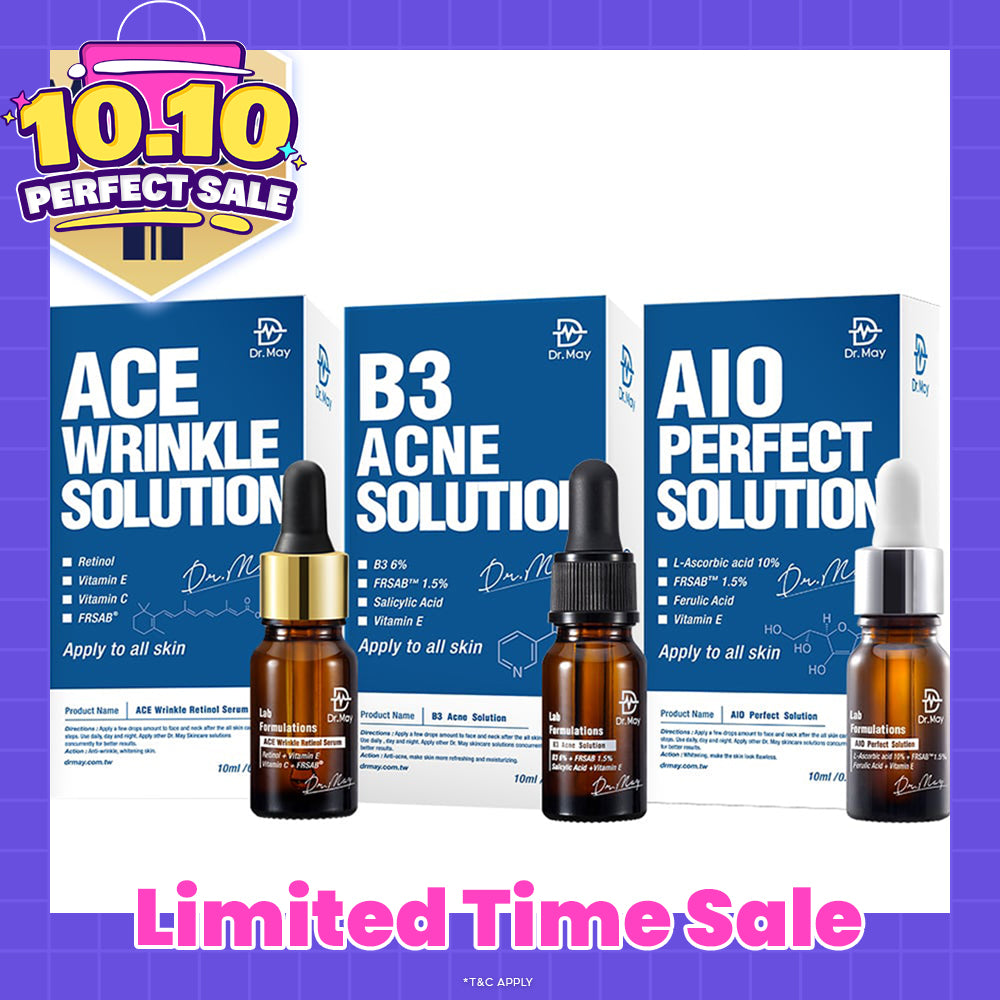 Dr May Ace Wrinkle Solution 10ml + B3 Acne Solution Serum 10ml + AIO Perfect Solution 10ml