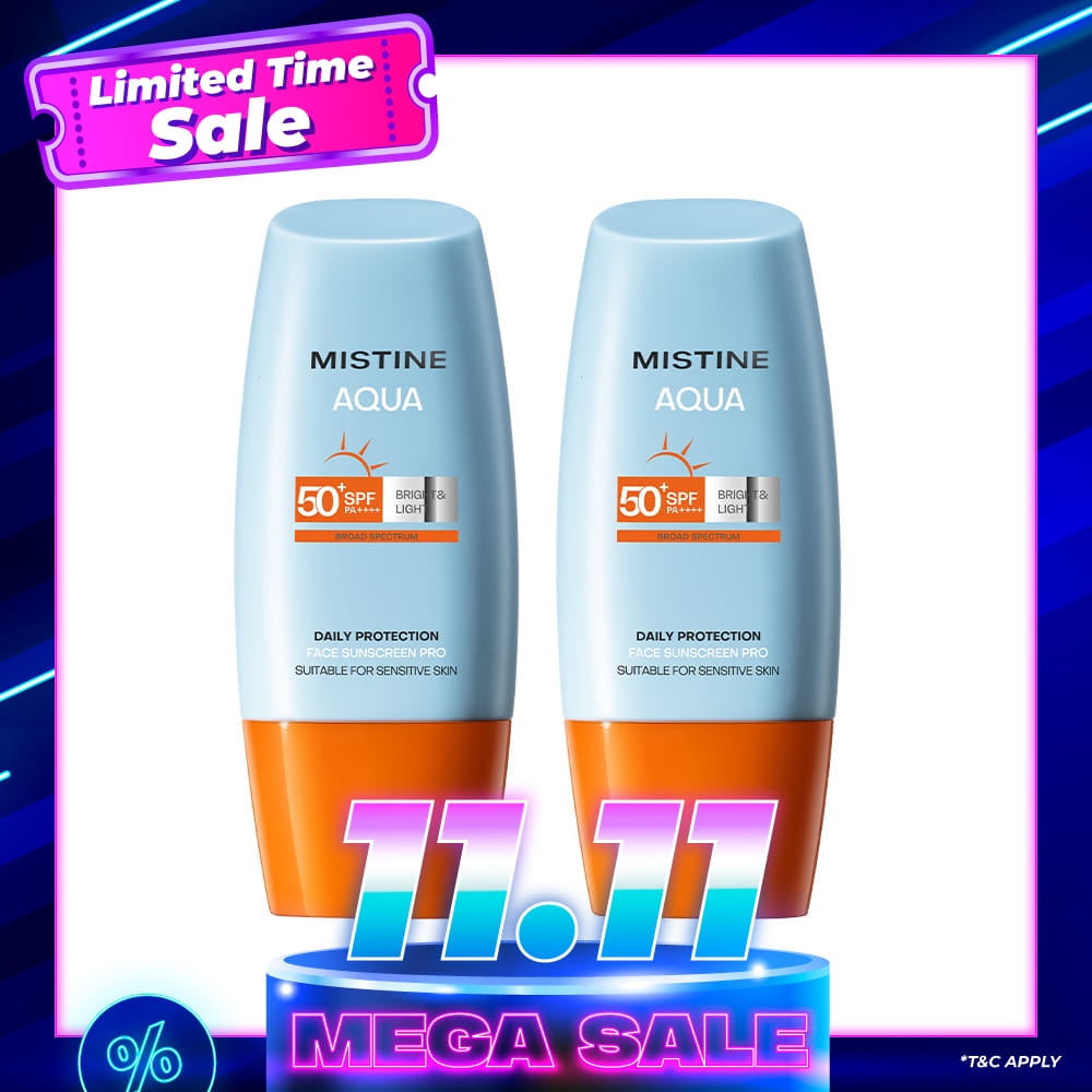 【Bundle of 2】Mistine Aqua Base Daily Protection Bright & Light Face Sunscreen Pro SPF50+ Pa++++ 40ml