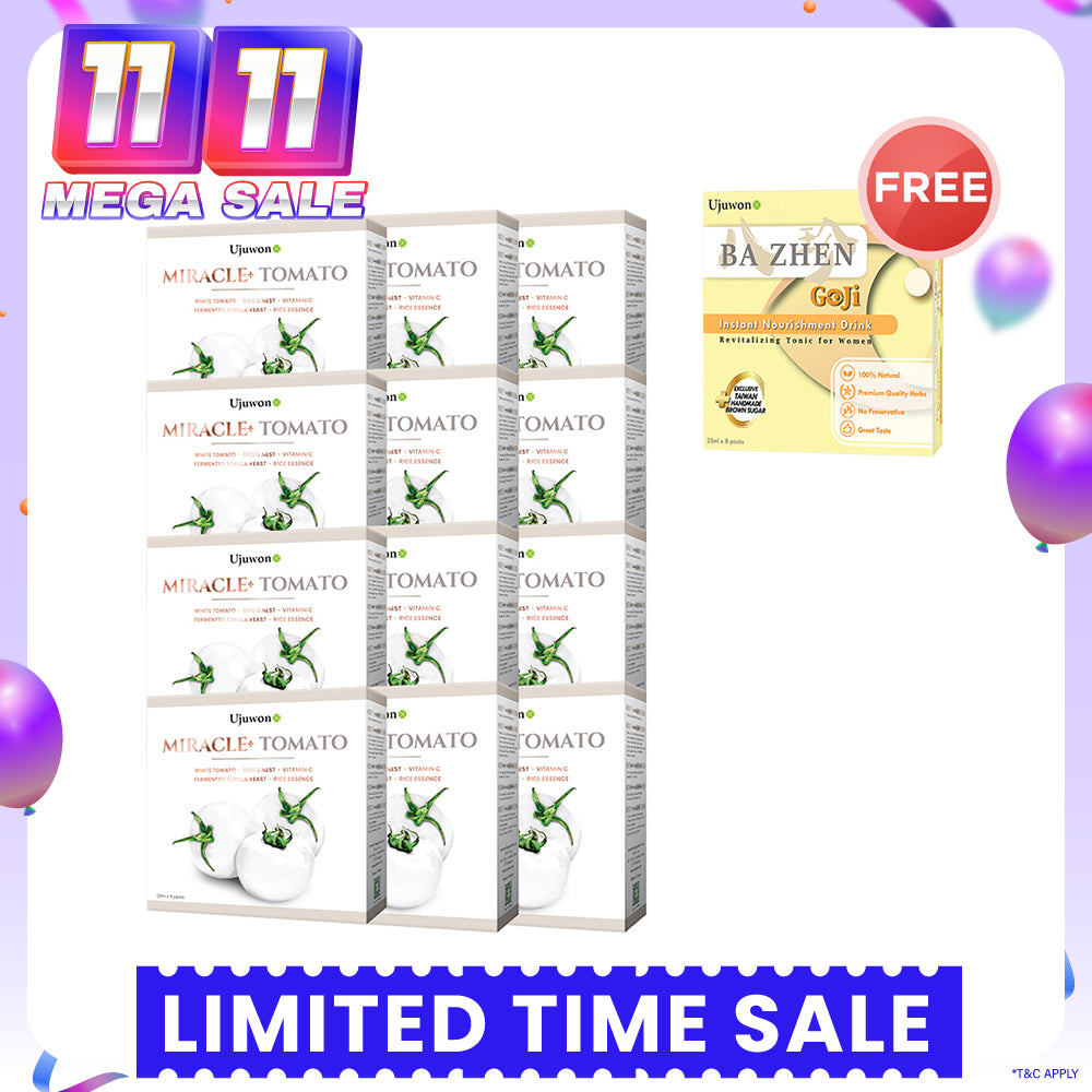 Ujuwon Miracle+ Tomato Skin Booster 8s x 12 Boxes FREE Bazhen Goji × 1 box