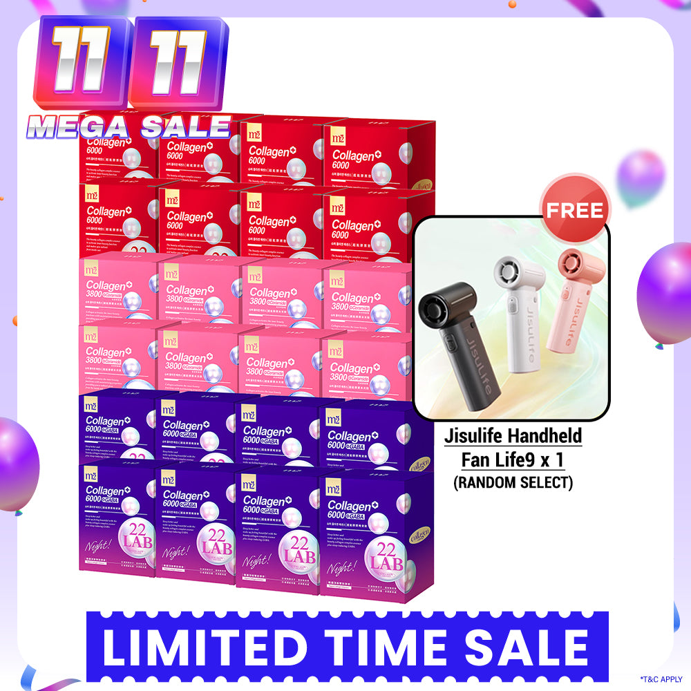 M2 22Lab Super Collagen Drink (6000mg 8s / Night + Gaba 8s / 3800+Ceramide 8s / 3800+Pearl Nest 8s) x 24 Boxes + Free Jisulife Handheld Fan Life9 x 1 (Random Select)