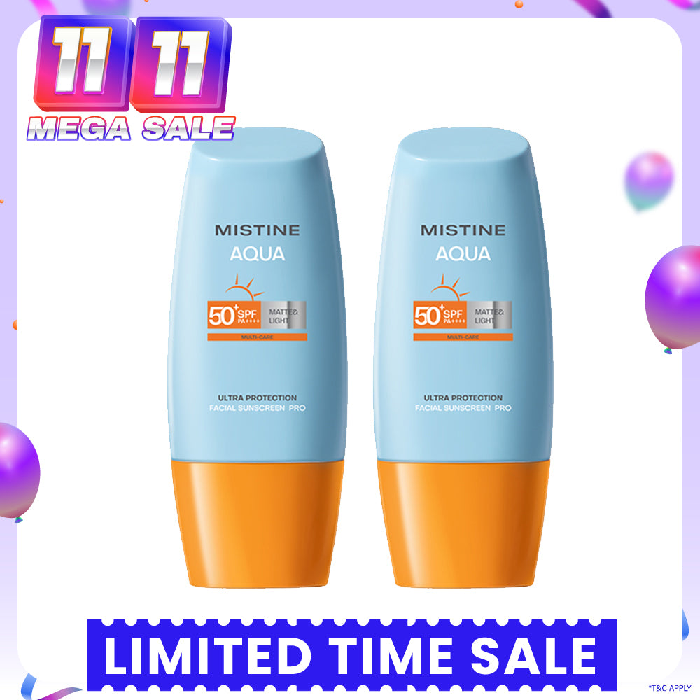 【Bundle of 2】Mistine Aqua Base Ultra Protection Matte & Light Facial Sunscreen Pro SPF50 PA ++++ 40ml x 2 Bottles