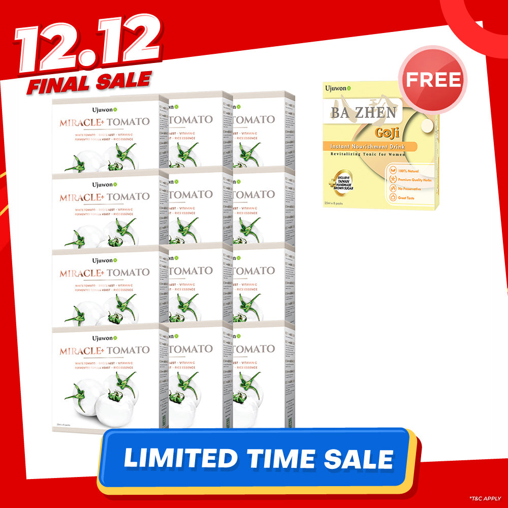 Ujuwon Miracle+ Tomato Skin Booster 8s x 12 Boxes FREE Bazhen Goji × 1 box