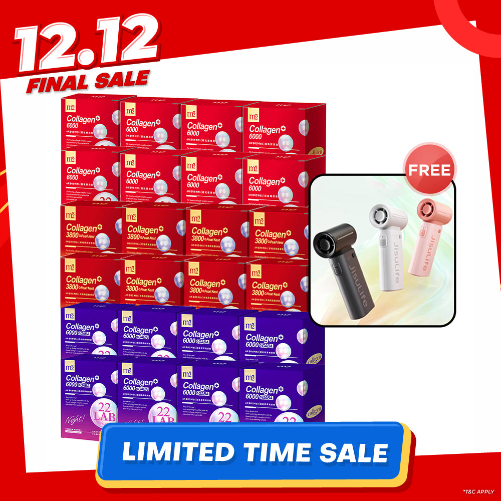 M2 22Lab Super Collagen Drink (6000mg 8s / Night + Gaba 8s / 3800+Ceramide 8s / 3800+Pearl Nest 8s) x 24 Boxes + Free Jisulife Handheld Fan Life9 x 1 (Random Select)