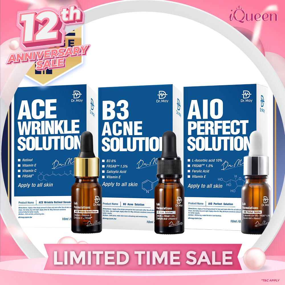 Dr May Ace Wrinkle Solution 10ml + B3 Acne Solution Serum 10ml + AIO Perfect Solution 10ml