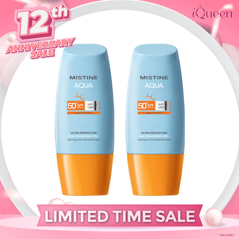 【Bundle of 2】Mistine Aqua Base Ultra Protection Matte & Light Daily Face Sunscreen Pro SPF50+ PA++++ 40ml x 2 Bottles