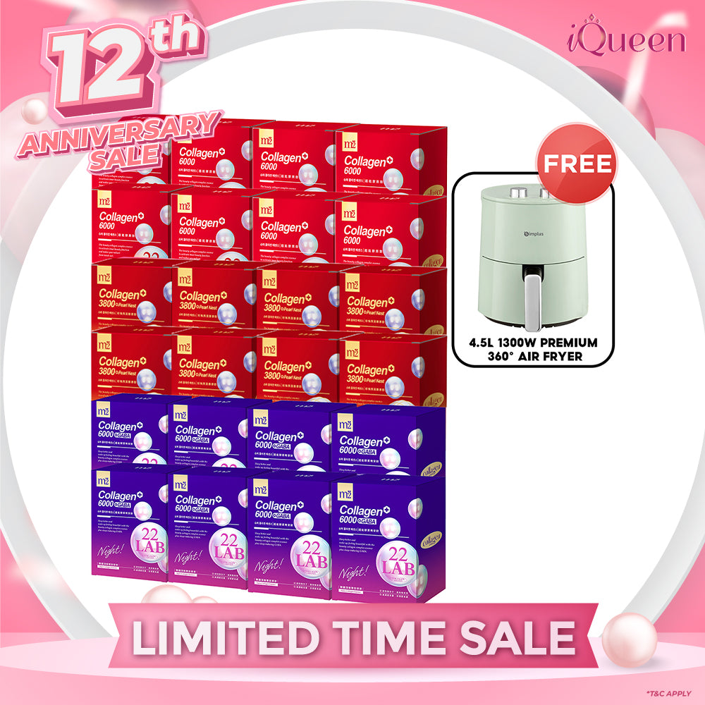 M2 22Lab Super Collagen Drink (6000mg 8s / Night + Gaba 8s / 3800+Pearl Nest 8s) x 24 Boxes + FREE 4.5L 1300W Premium 360° Air Fryer × 1
