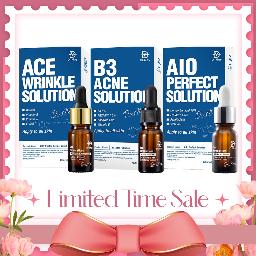 Dr May Ace Wrinkle Solution 10ml + B3 Acne Solution Serum 10ml + AIO Perfect Solution 10ml