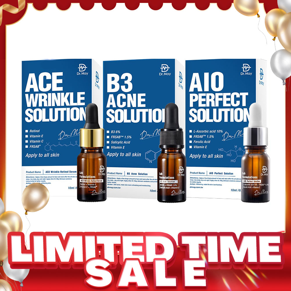 Dr May Ace Wrinkle Solution 10ml + B3 Acne Solution Serum 10ml + AIO Perfect Solution 10ml