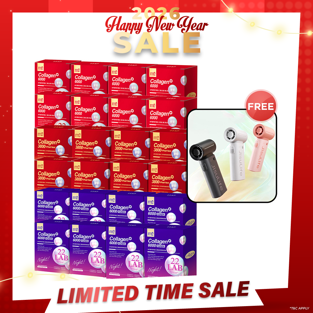 M2 22Lab Super Collagen Drink (6000mg 8s / Night + Gaba 8s / 3800+Pearl Nest 8s) x 24 Boxes + Free Jisulife Handheld Fan Life9 x 1 (Random Select)