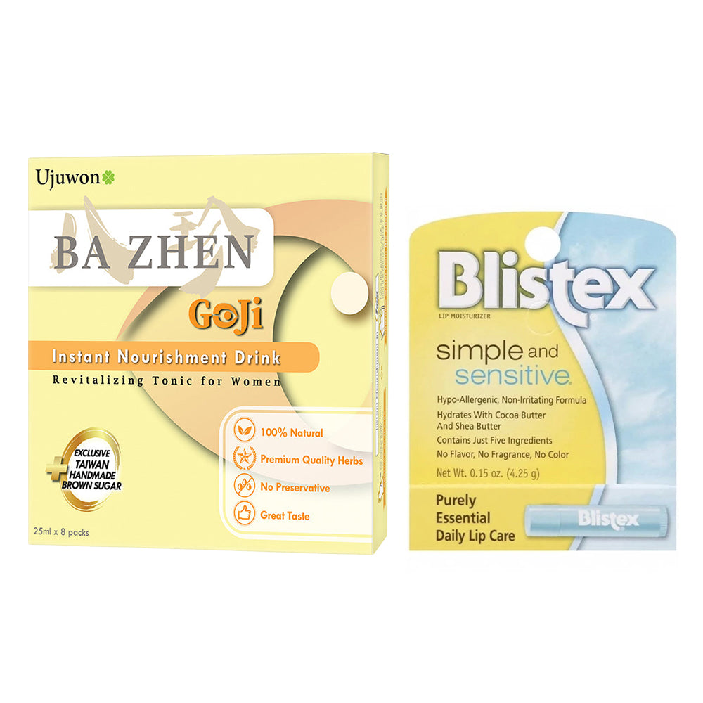 【Gift】Ujuwon Ba Zhen Goji Instant Nourishment Drink 8s + Blistex Simple and Sensitive 4.25g