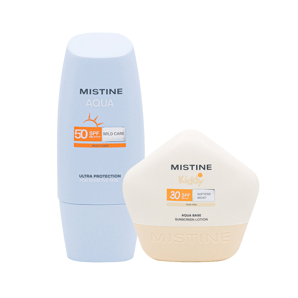 【Gift】Mistine Kiddy Aqua Base Ultra Protection Sunscreen Lotion SPF30 PA+++ 40ml + Mistine Aqua Base Ultra Protection Mild Care Facial Sunscreen Cream SPF50 PA++++