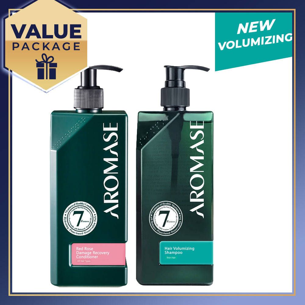 【Bundle of 2】Aromase Hair Volumizing Shampoo 400ml + Aromase Red Rose Damage Recovery Conditioner 400ml