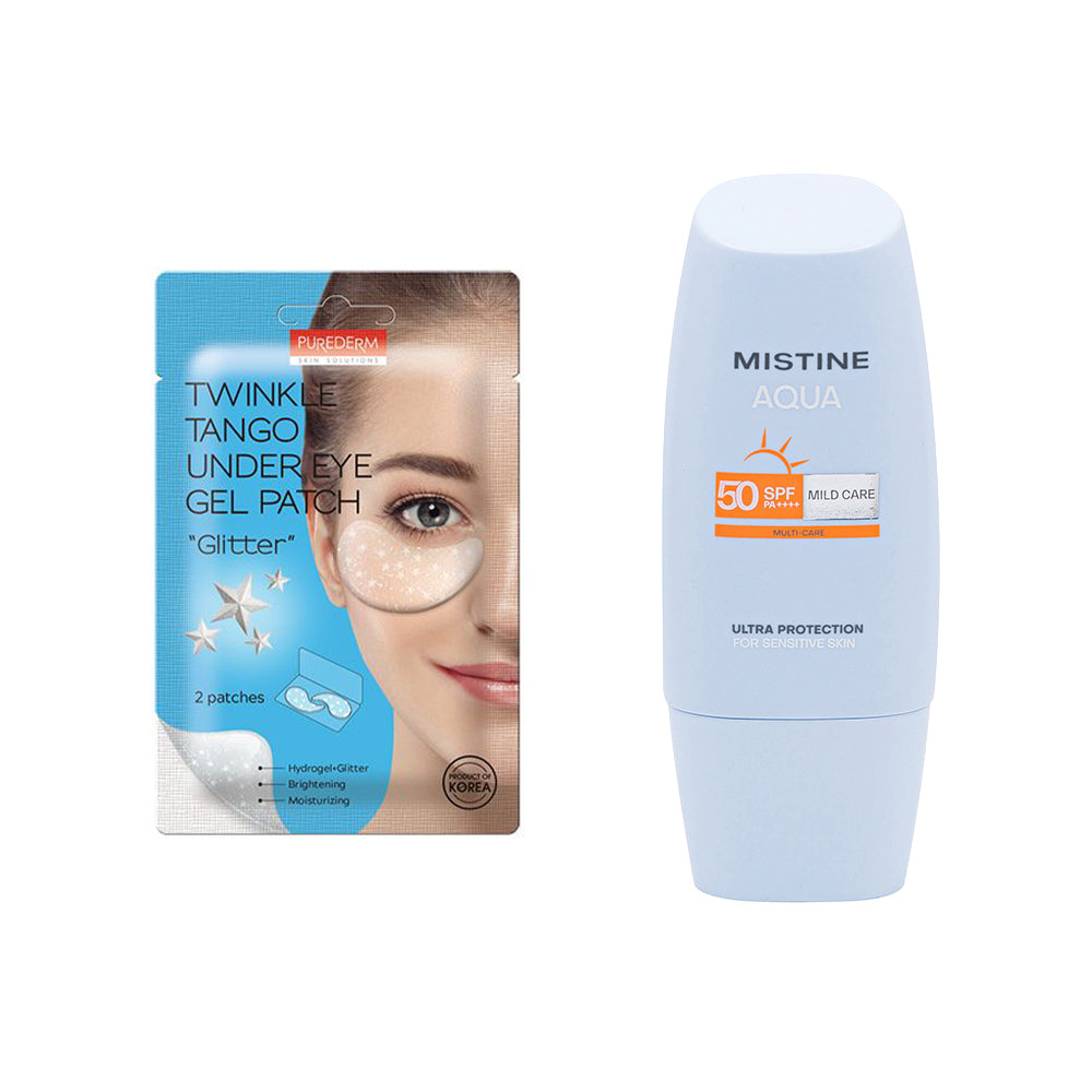 【Gift】Purederm Twinkle Tango Under Eye Gel Patch 1pair - Glitter + Mistine Aqua Base Ultra Protection Mild Care Facial Sunscreen Cream SPF50 PA++++