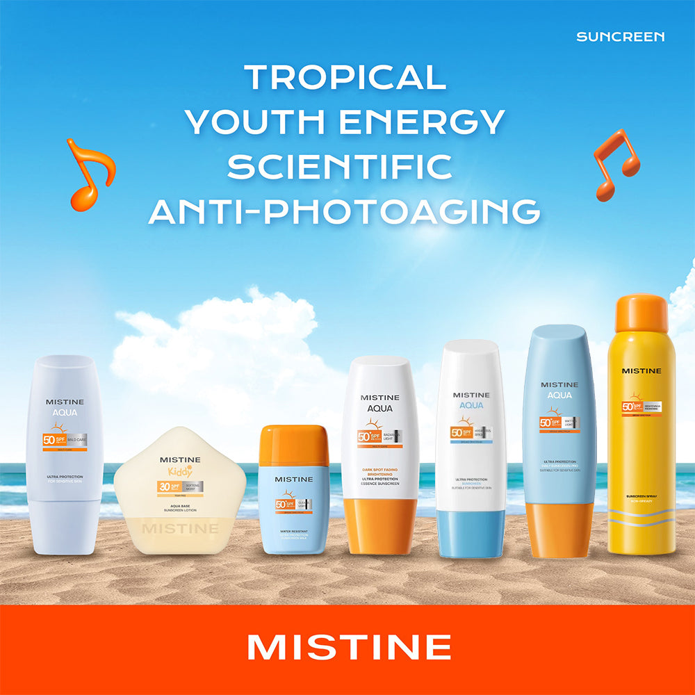Mistine AquaBase UltraProtection Suncreen SPF50 PA++++Facial 40ml/90ml, Face&Body 70ml, Mild Care 40ml, Spray 180ml, Kiddy SPF30