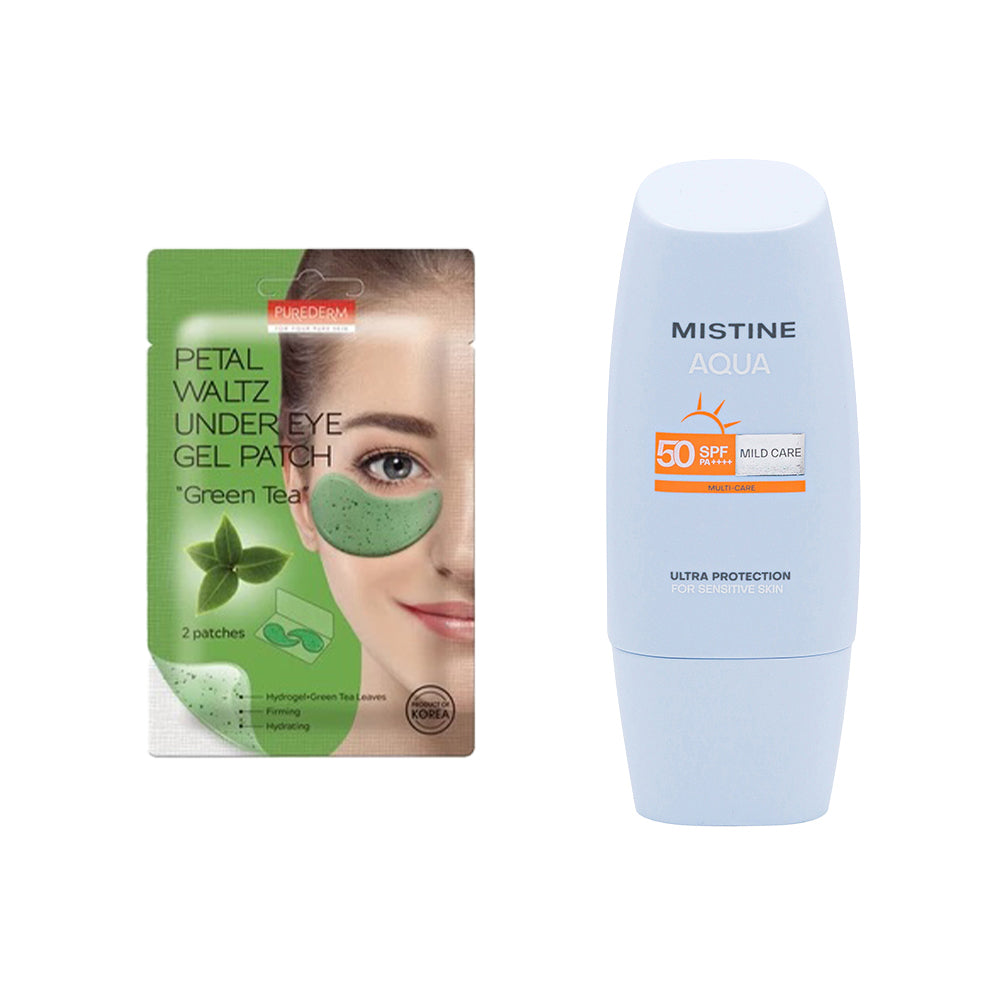 【Gift】Purederm Twinkle Tango Under Eye Gel Patch 1pair - Glitter + Mistine Aqua Base Ultra Protection Mild Care Facial Sunscreen Cream SPF50 PA++++