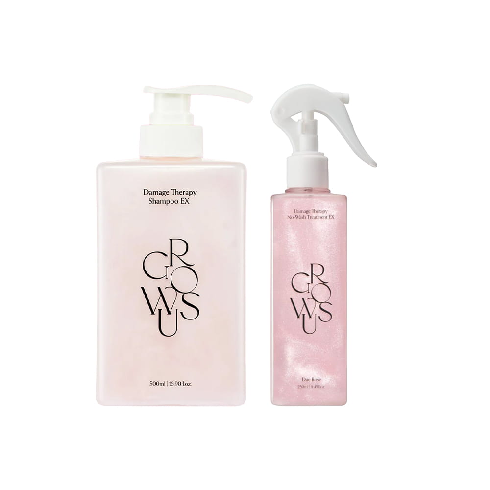 Growus Damage Therapy Shampoo EX 500ml + No-Wash Treatment EX Due Rose 250ml