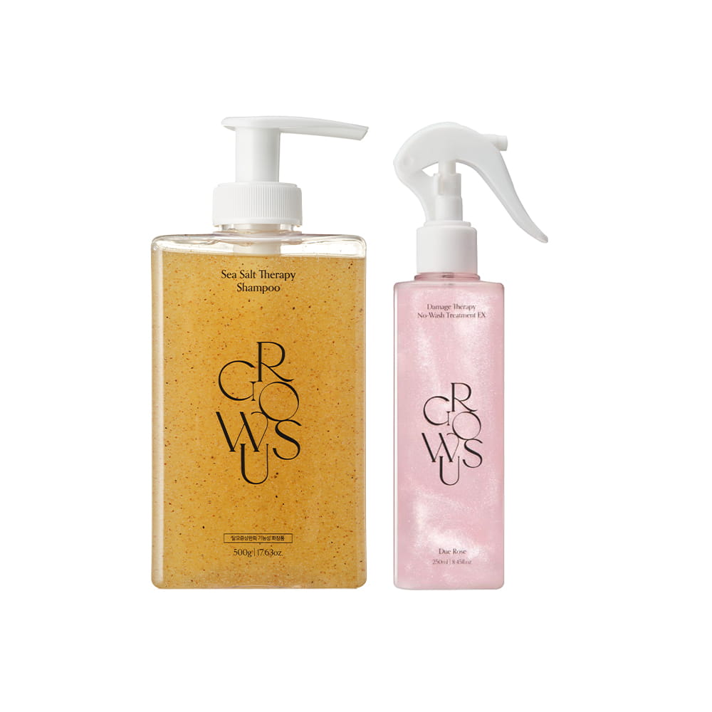 Growus Sea Salt Therapy Shampoo 500ml + Damage Therapy No-Wash Treatment EX Due Rose 250ml