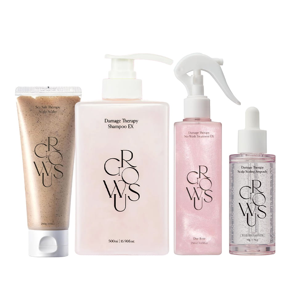 Growus Damage Therapy Shampoo EX 500ml + No-Wash Treatment EX Due Rose 250ml + Scalp Scaling Ampoule 50g + Sea Salt Therapy Scalp Scaler 250g