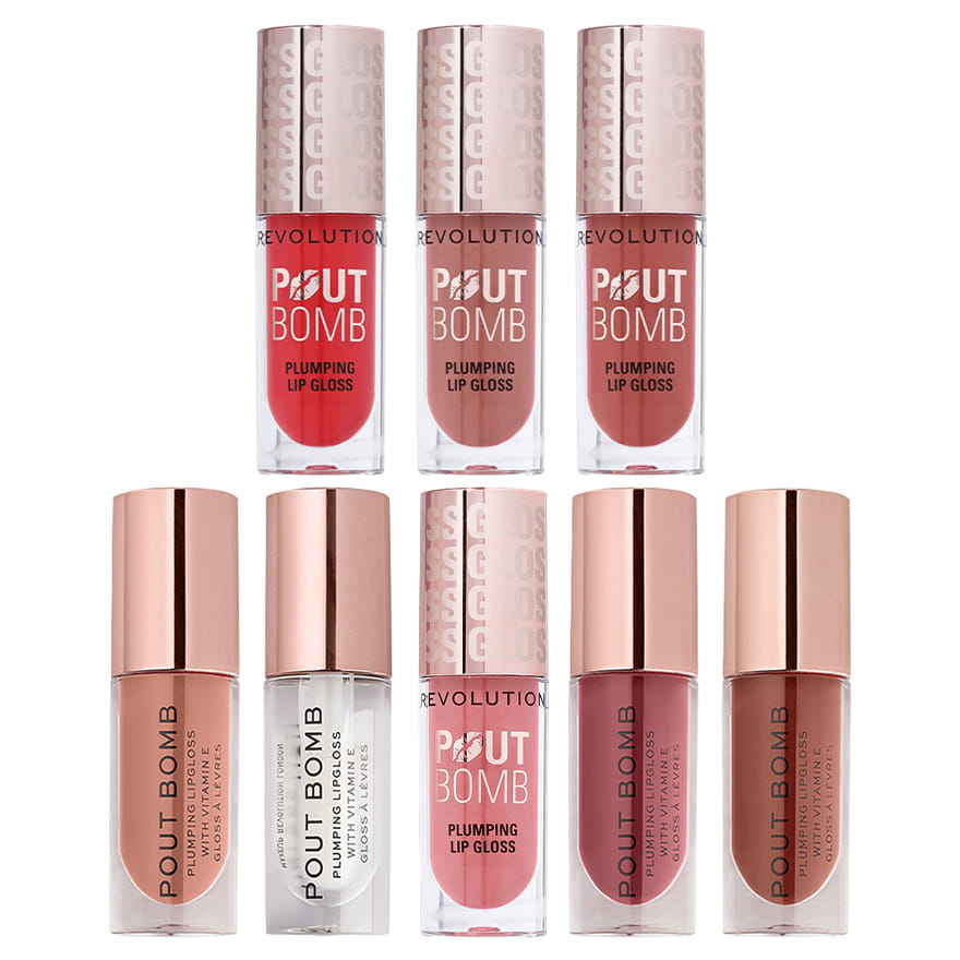 Revolution Pout Bomb Plumping Gloss 4.6ml (Glaze / Candy / Kiss / Sauce / Cookie / Cherry Sheer Red / Melba Warm Peach / Doll Warm Nude)