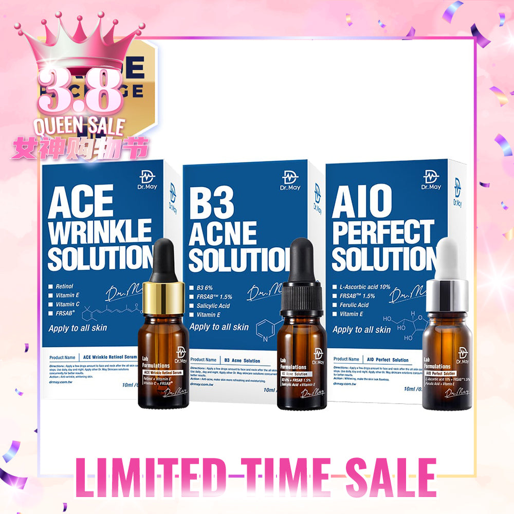 Dr May Ace Wrinkle Solution 10ml + B3 Acne Solution Serum 10ml + AIO Perfect Solution 10ml