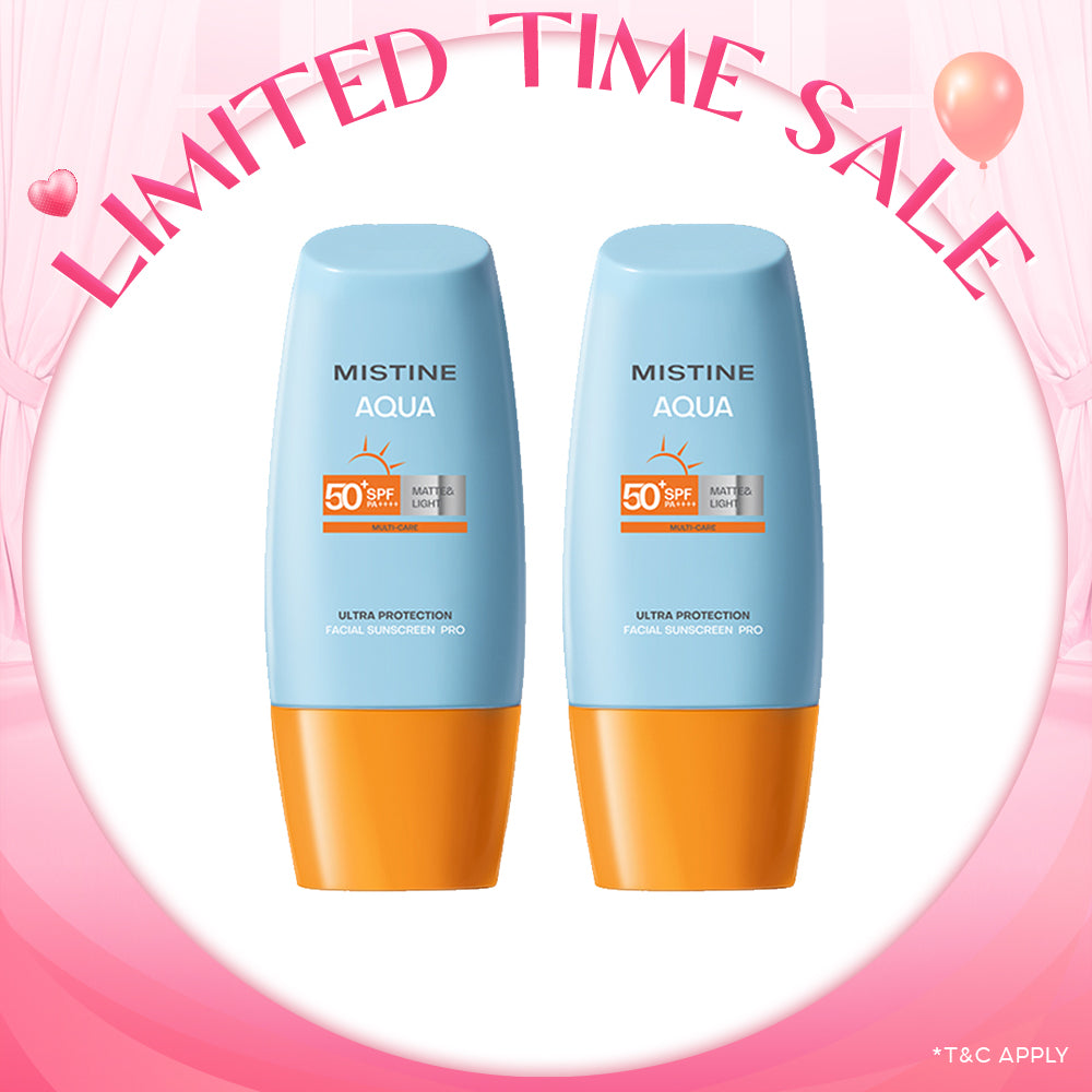 【Bundle of 2】Mistine Aqua Base Ultra Protection Matte & Light Facial Sunscreen Pro SPF50 PA ++++ 40ml x 2 Bottles