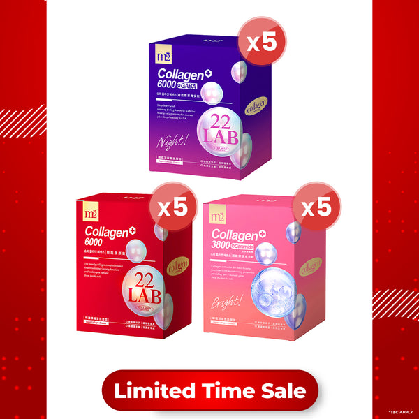 【Bundle Of 5】M2 22Lab Super Collagen Drink 8s (6000mg Drink 8s / Drink+GABA 8s / PDRN Collagen 6000 8s / 3800 +Pearl Nest 8s / 3800 + Ceramide Drink 8s )