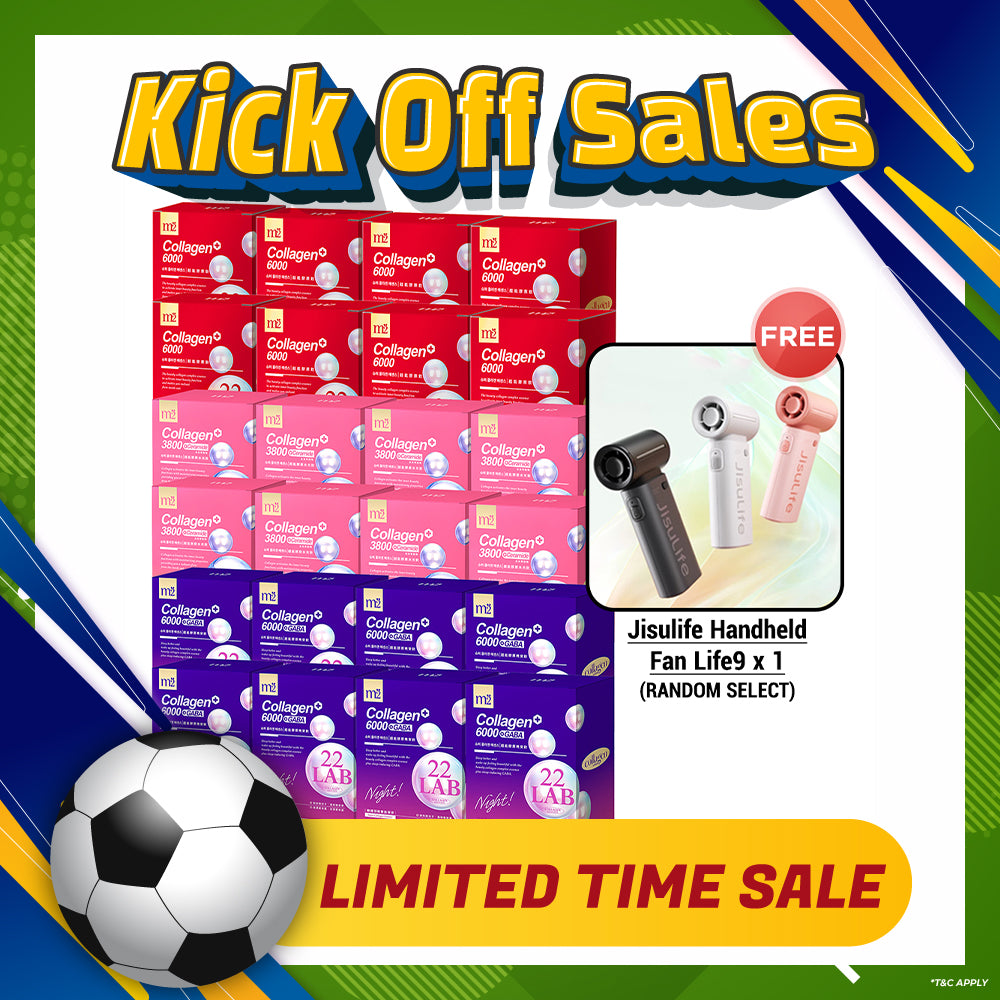 【Bundle of 24】M2 22Lab Super Collagen Drink (6000mg 8s / Night + Gaba 8s / 3800 + Ceramide / 3800+Pearl Nest 8s) x 24 Boxes + Free Jisulife Handheld Fan Life9 x 1 (Random Select)