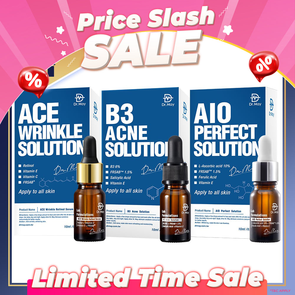 Dr May Ace Wrinkle Solution 10ml + B3 Acne Solution Serum 10ml + AIO Perfect Solution 10ml