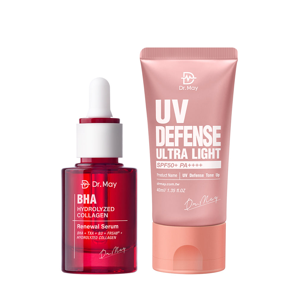 Dr May BHA Hydrolyzed Collagen Renewal Serum 30ml + Ultra Light UV Defense Tone Up SPF50+ PA++++ 40ml