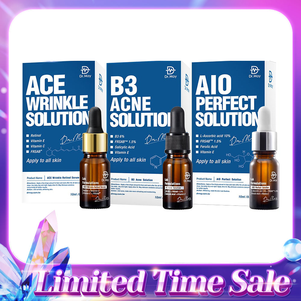 Dr May Ace Wrinkle Solution 10ml + B3 Acne Solution Serum 10ml + AIO Perfect Solution 10ml