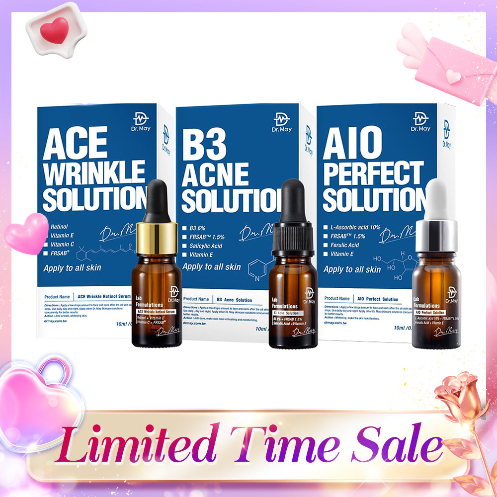 Dr May Ace Wrinkle Solution 10ml + B3 Acne Solution Serum 10ml + AIO Perfect Solution 10ml