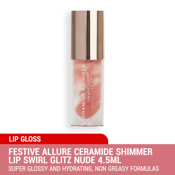 Revolution Festive Allure Ceramide Shimmer Lip Swirl 4.5ml (Glitz Nude / Out Out Red)