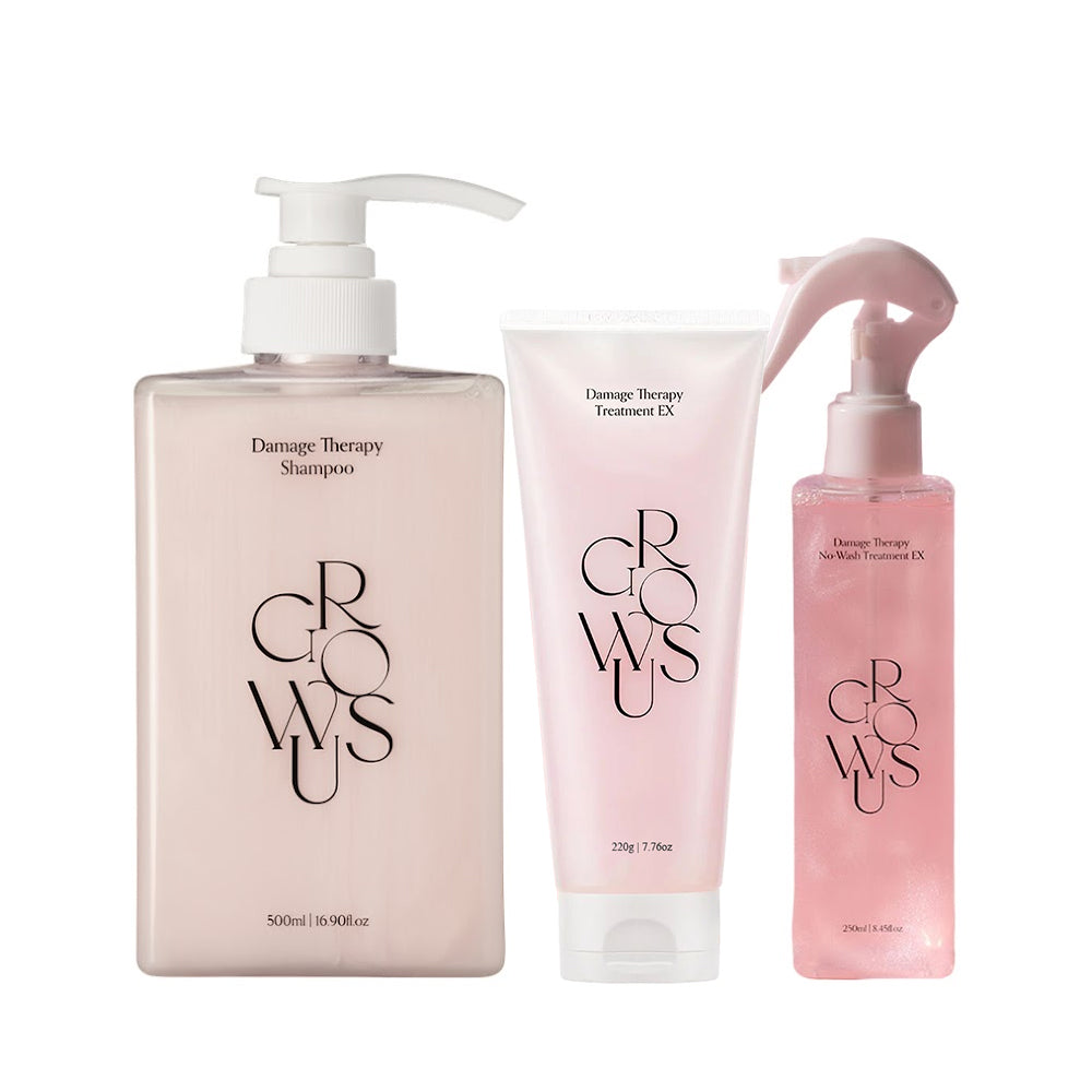 Growus Damage Therapy Shampoo 500ml + Hair Treatment EX 220ml + No-Wash Treatment EX 250ml