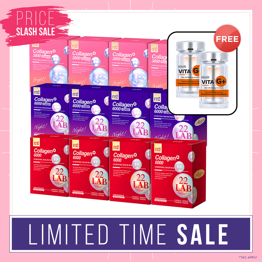 M2 22Lab Super Collagen Drink (6000mg 8s / Night + Gaba 8s / 3800+Ceramide 8s / 3800+Pearl Nest 8s) x 12 Boxes + FREE Wonderfit Vita G+ 30s x 2