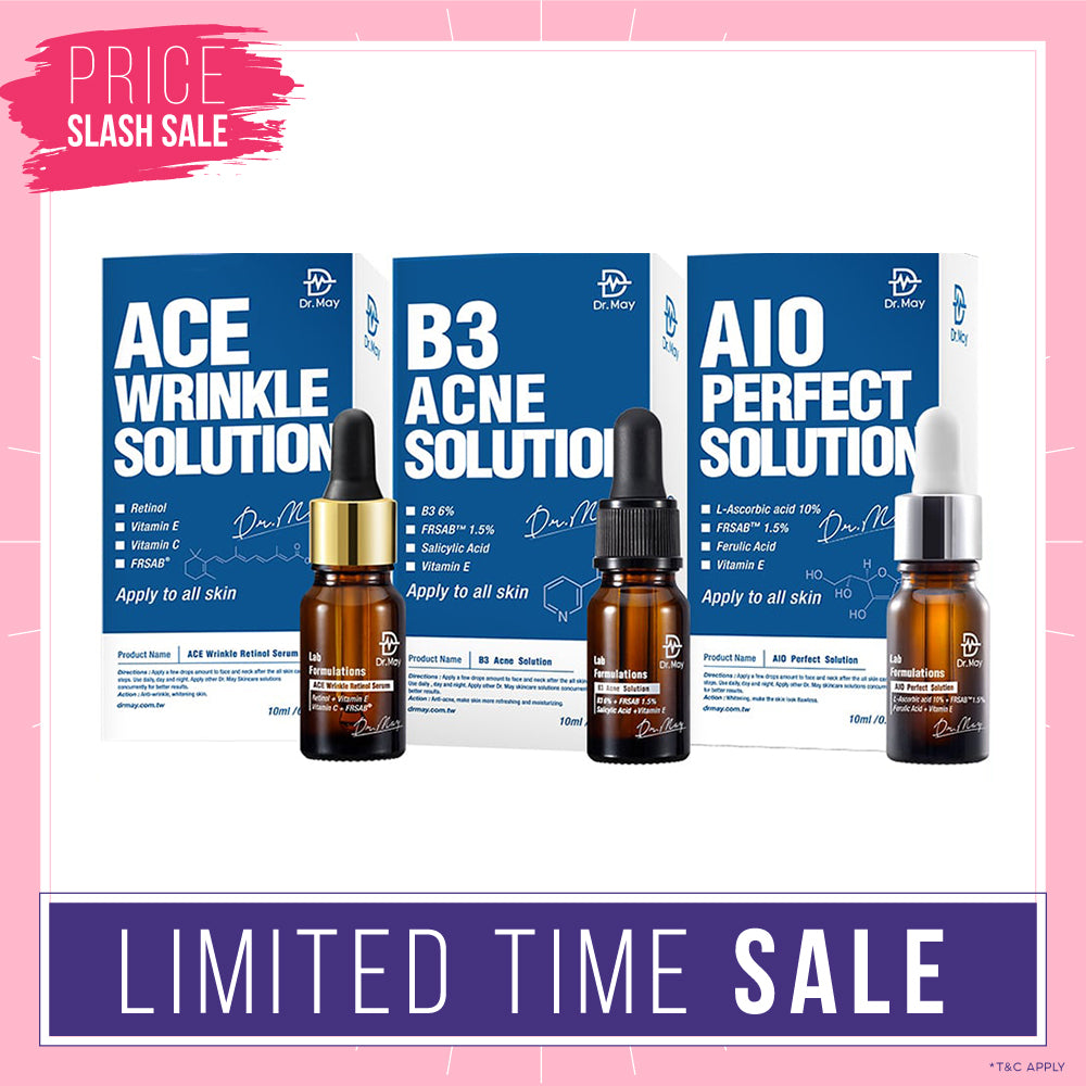 Dr May Ace Wrinkle Solution 10ml + B3 Acne Solution Serum 10ml + AIO Perfect Solution 10ml