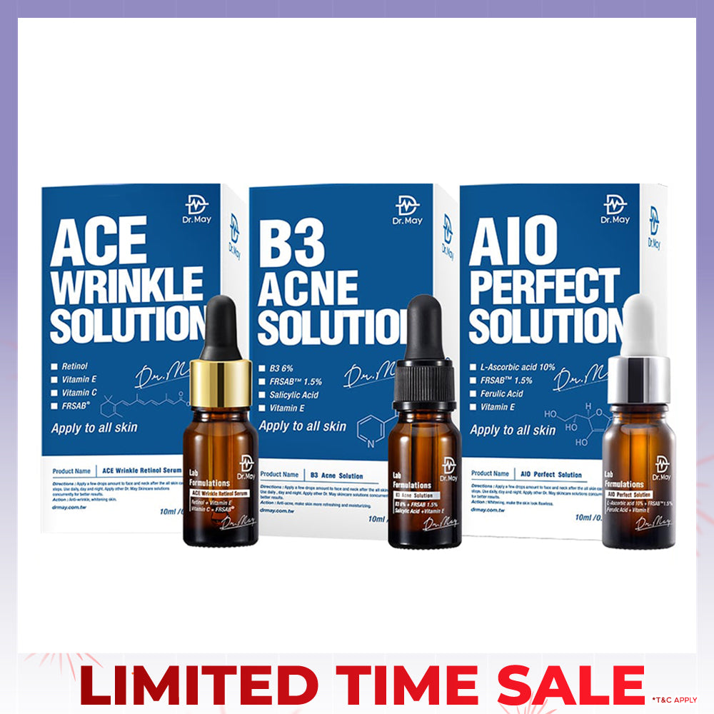 Dr May Ace Wrinkle Solution 10ml + B3 Acne Solution Serum 10ml + AIO Perfect Solution 10ml