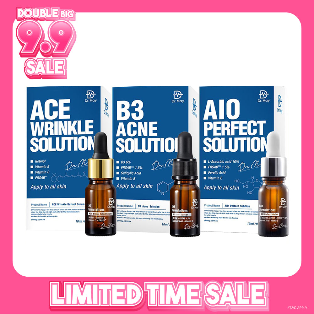Dr May Ace Wrinkle Solution 10ml + B3 Acne Solution Serum 10ml + AIO Perfect Solution 10ml