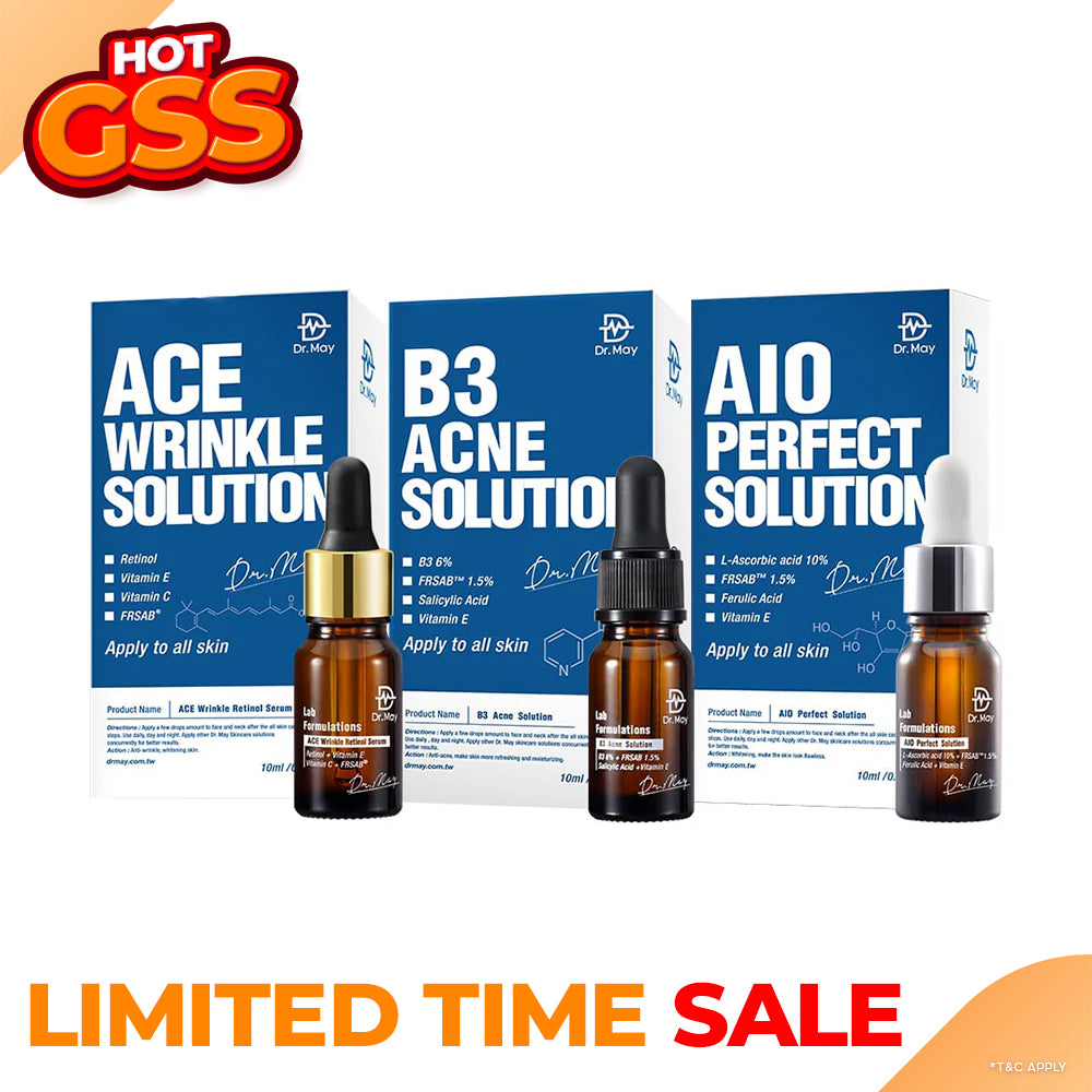 Dr May Ace Wrinkle Solution 10ml + B3 Acne Solution Serum 10ml + AIO Perfect Solution 10ml