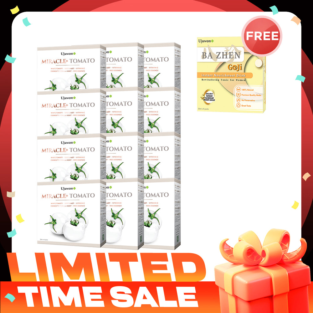 Ujuwon Miracle+ Tomato Skin Booster 8s x 12 Boxes FREE Bazhen Goji × 1 box