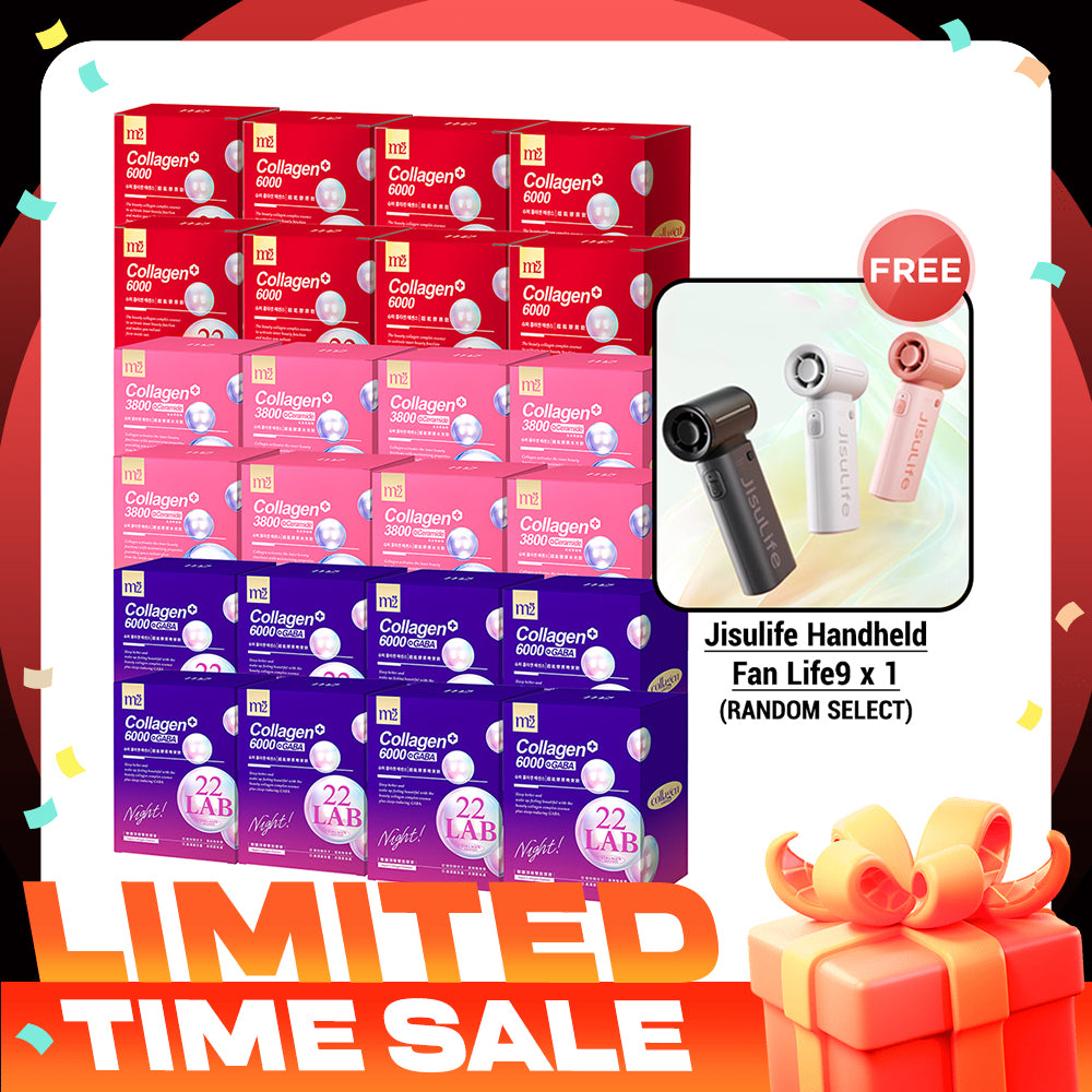 M2 22Lab Super Collagen Drink (6000mg 8s / Night + Gaba 8s / 3800+Ceramide 8s / 3800+Pearl Nest 8s) x 24 Boxes + Free Jisulife Handheld Fan Life9 x 1 (Random Select)