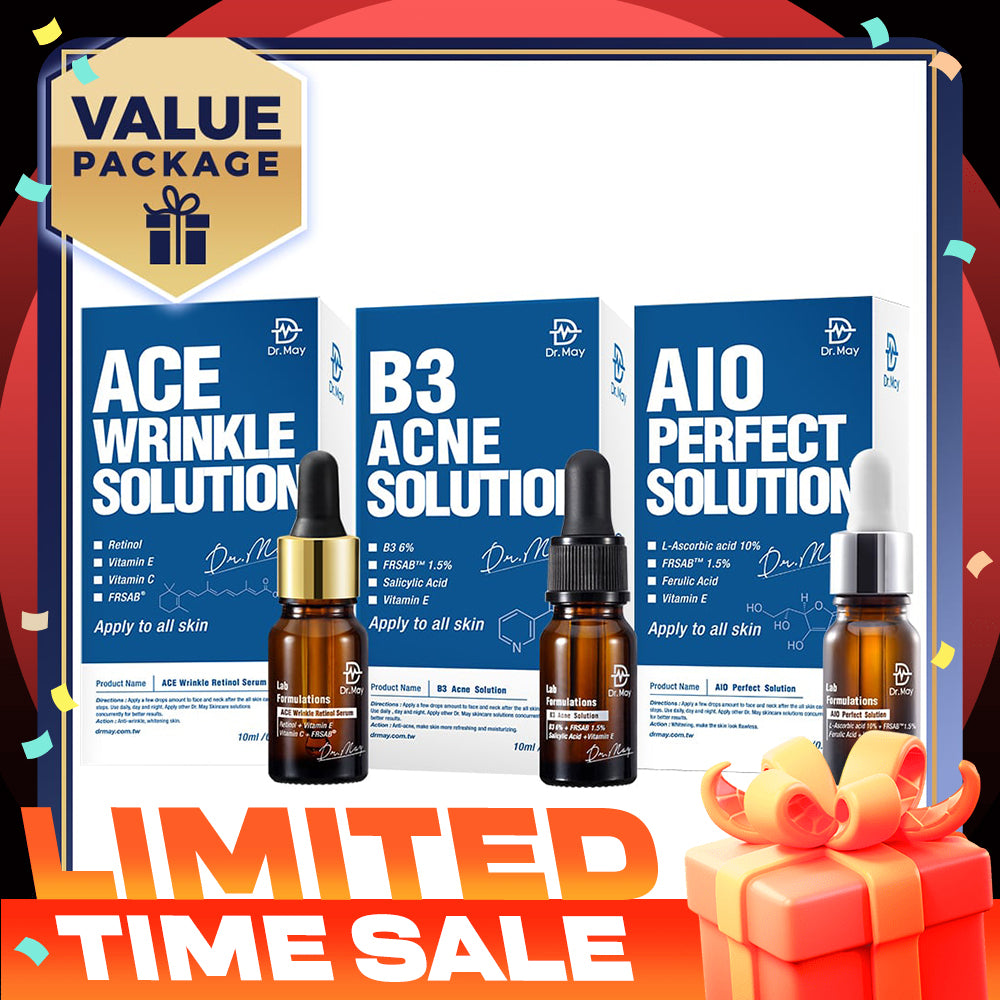 Dr May Ace Wrinkle Solution 10ml + B3 Acne Solution Serum 10ml + AIO Perfect Solution 10ml
