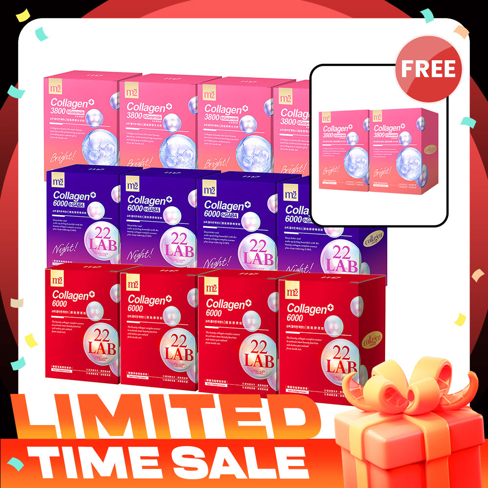 M2 22Lab Super Collagen Drink (6000mg 8s / Night + Gaba 8s / 3800+Ceramide 8s / 3800+Pearl Nest 8s) x 12 Boxes + FREE 3800+Ceramide 8s ×2