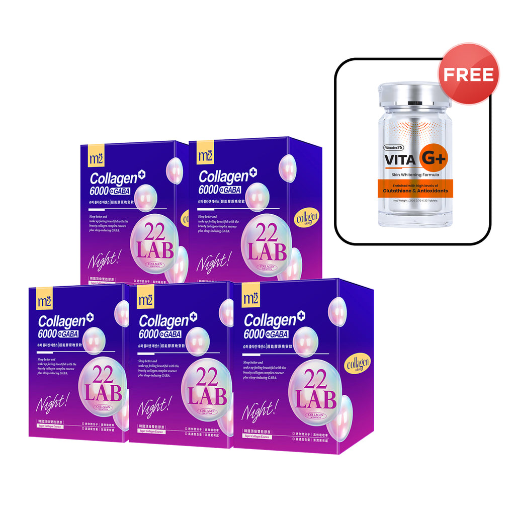 【Bundle of 5】M2 22 Lab Super Collagen Night Drink + GABA 8s x 5 Boxes + Free Wonderfit Vita G+ 30s x 1