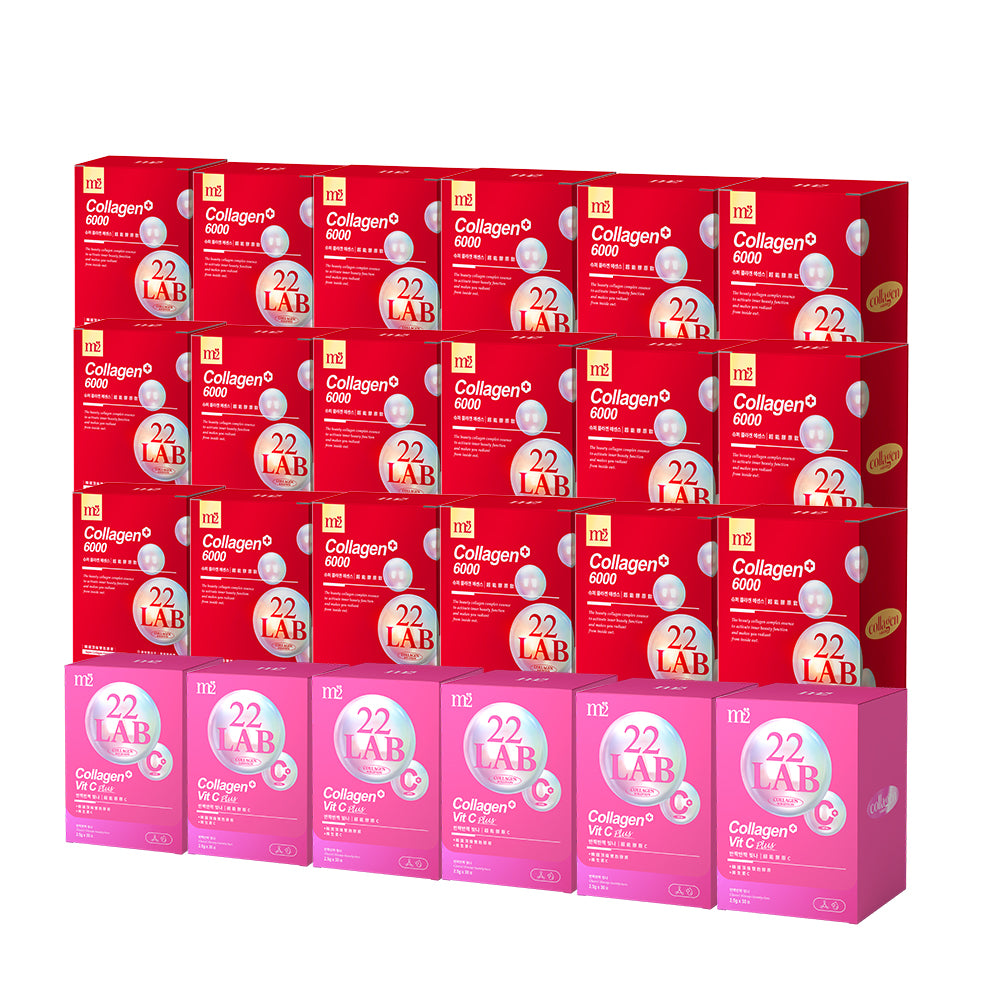 【6 Months Supply Set】 M2 22Lab Super Collagen Drink 8s x 18 Boxes + M2 22Lab Super Collagen Vitamin C Powder 30s x 6 Boxes