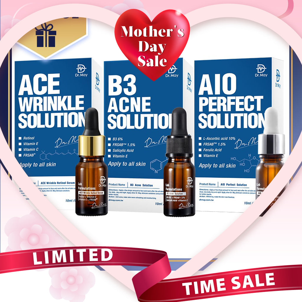 Dr May Ace Wrinkle Solution 10ml + B3 Acne Solution Serum 10ml + AIO Perfect Solution 10ml