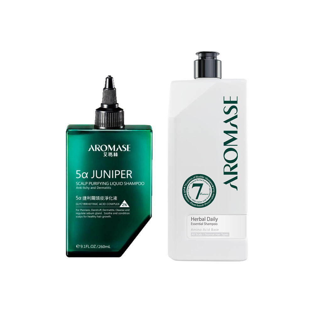 【Bundle of 2】AROMASE Herbal Daily Essential Shampoo 520ml + 5α Juniper Scalp Purifying liquid Shampoo 260ml