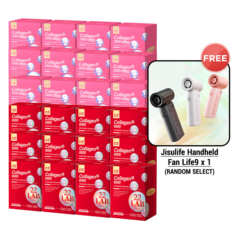 【Flash Sale】M2 22Lab Super Collagen Drink 8s x 12 Boxes + M2 Super Collagen 3800 + Ceramide Drink 8s x 12 Boxes + Free Jisulife Handheld Fan Life9 x 1 (Random Select)